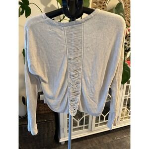 Michael Stars Linen Blend Ladder Back Pullover Sweater - Size L Cream/Oatmeal
